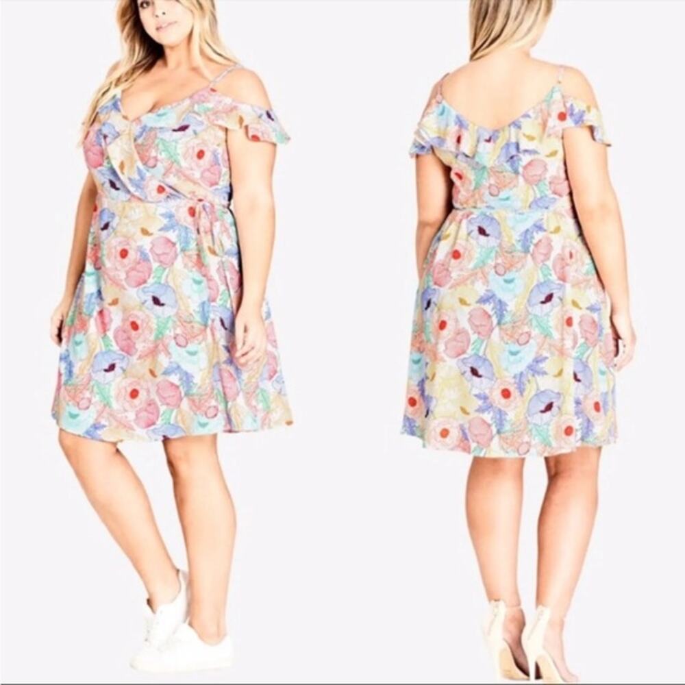 City Chic Etched Poppy Floral Print Wrap Dress Plus Large 20